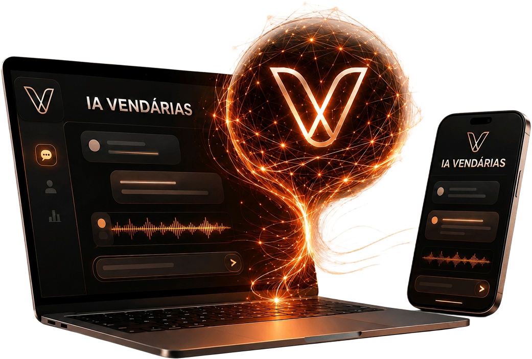 Mockup da IA Vendárias em notebook e celular